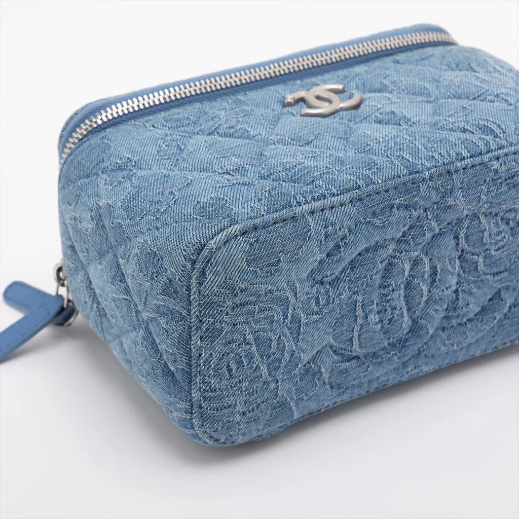 Chanel Matelasse Denim Chain Shoulder Bag Vanity bag Blue Silver Camelia