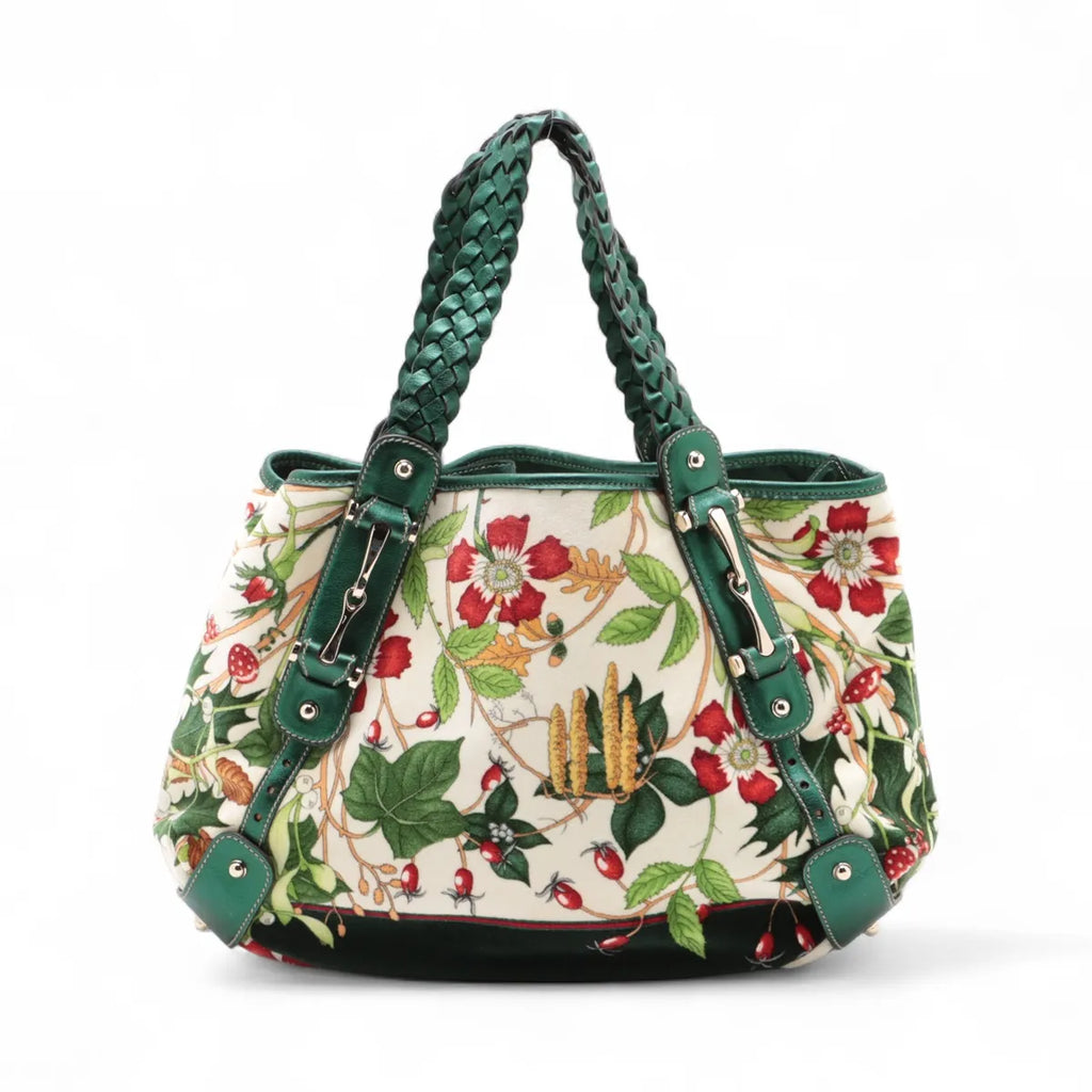 Gucci GG Floral Velour & Leather Shoulder Bag