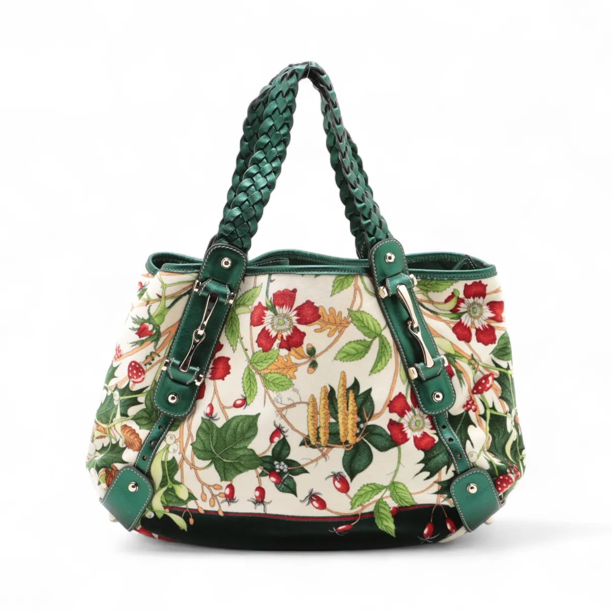 Gucci GG Floral Velour & Leather Shoulder Bag