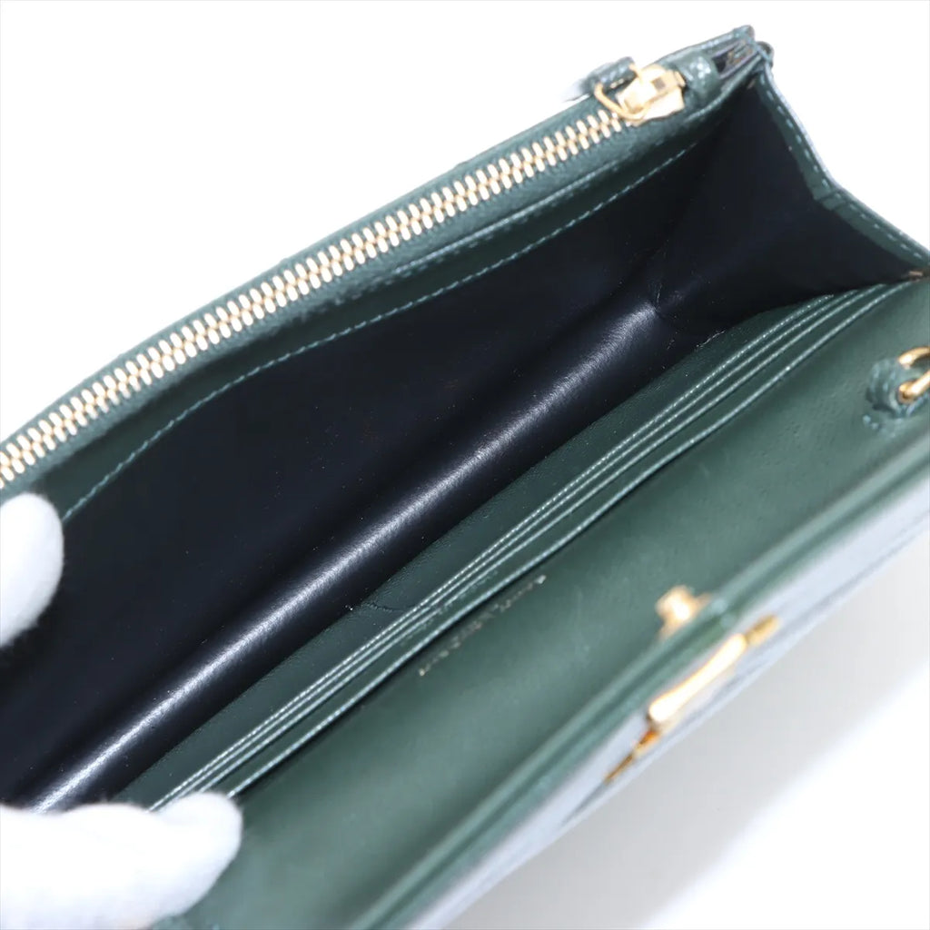 Saint Laurent Paris Cassandra Leather Chain Wallet Green