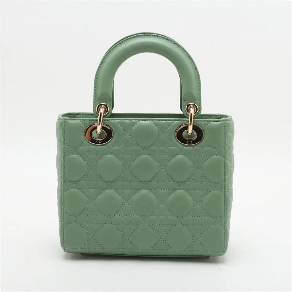 Christian Dior Cannage My Lady Dior Small 2 Way Handbag Green