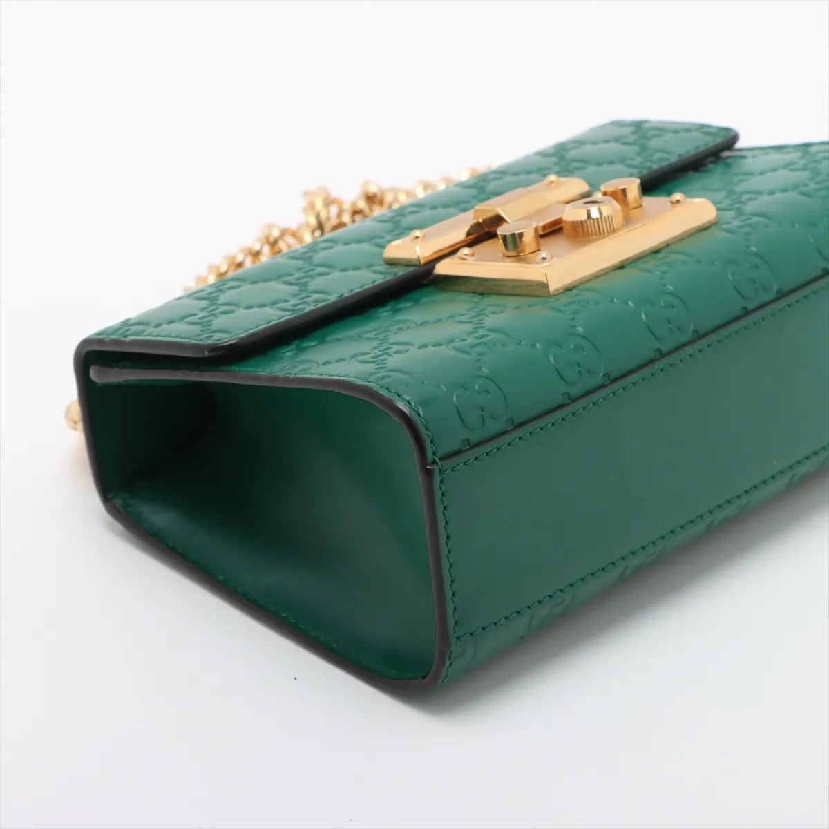 Gucci Guccissima Padlock Leather Chain Shoulder Bag Green