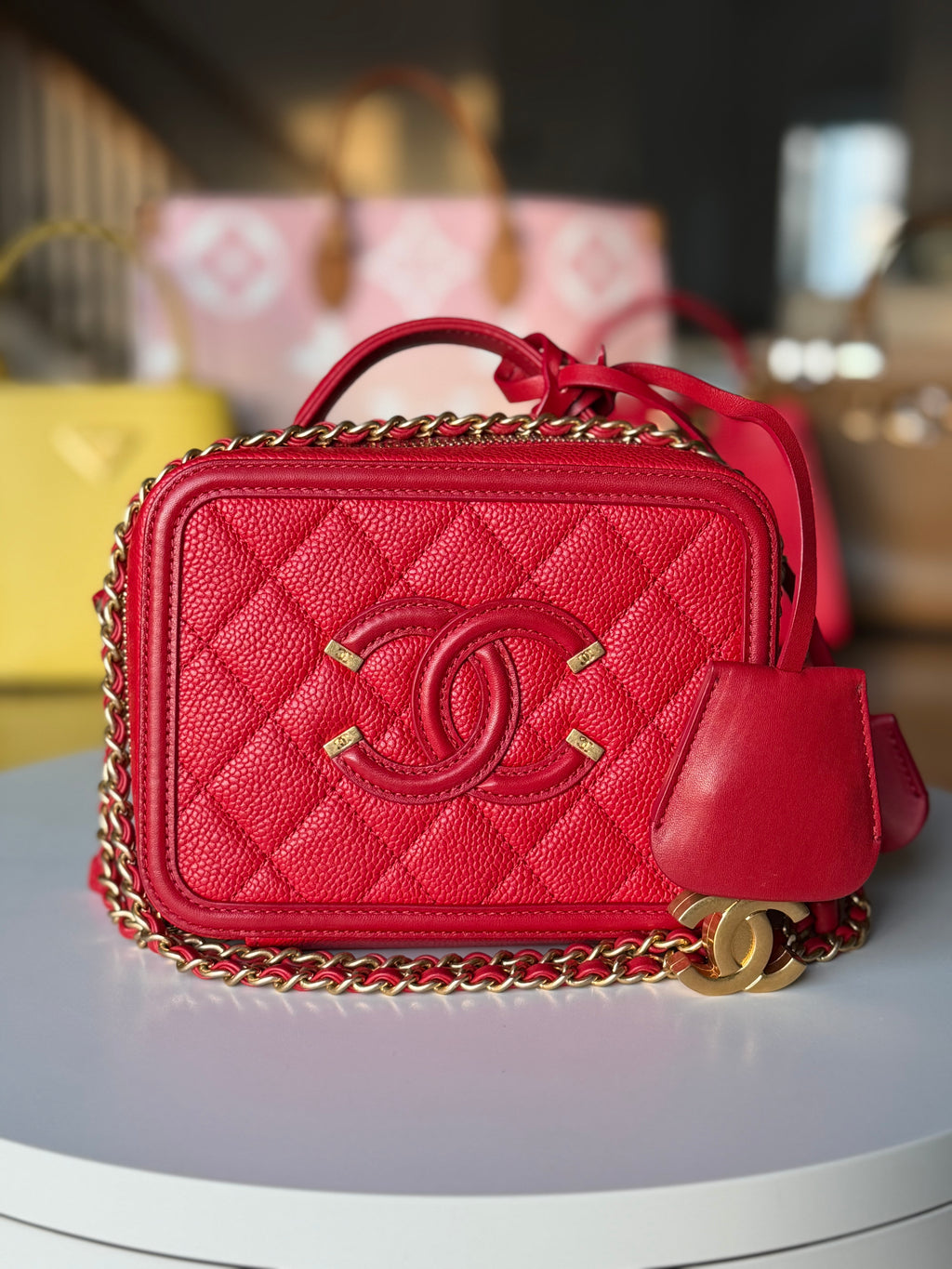Chanel Red Top Handle Caviar Vanity