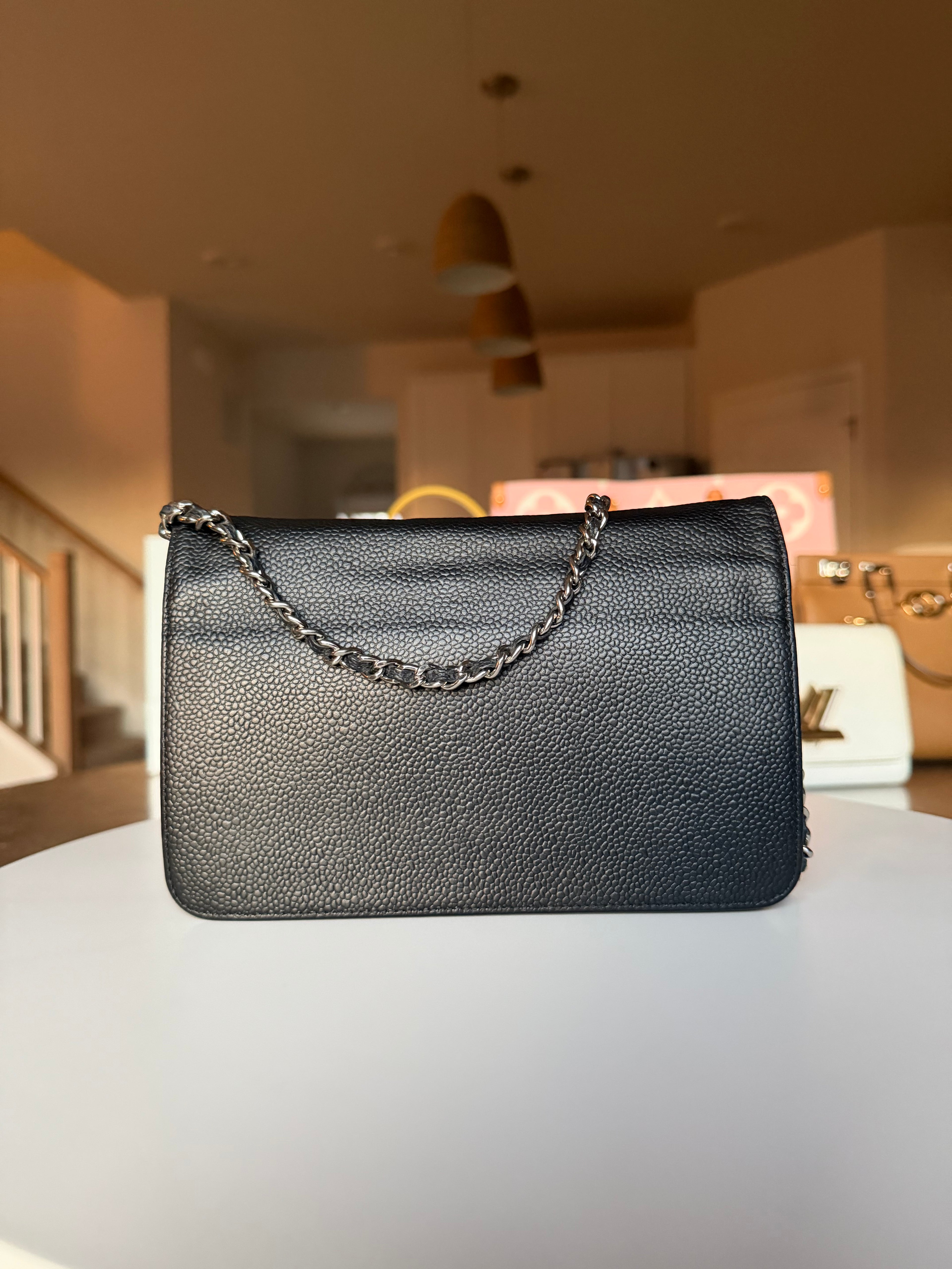 Chanel Caviar Wallet on Chain Black