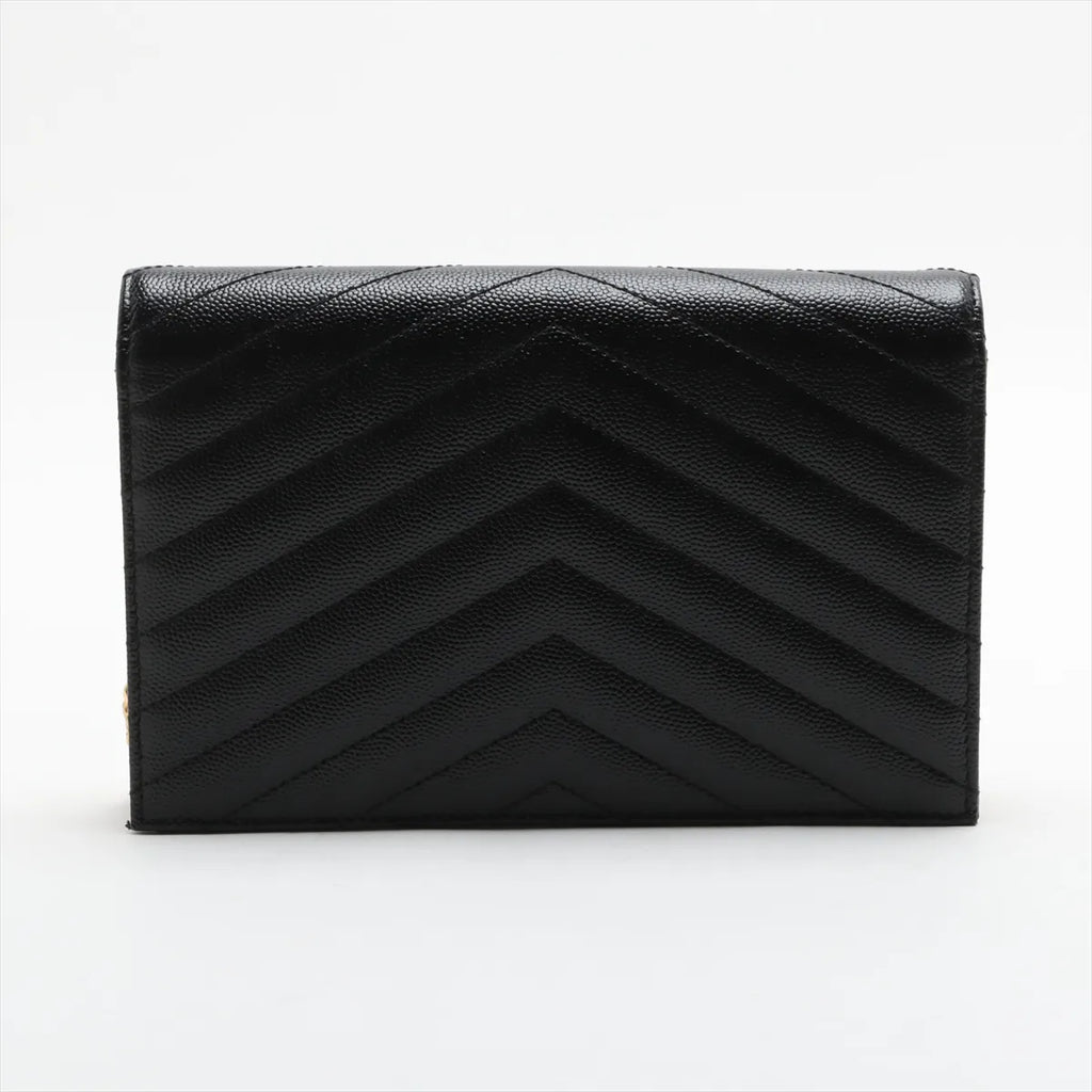 Saint Laurent Paris Cassandra Leather Chain Wallet Black
