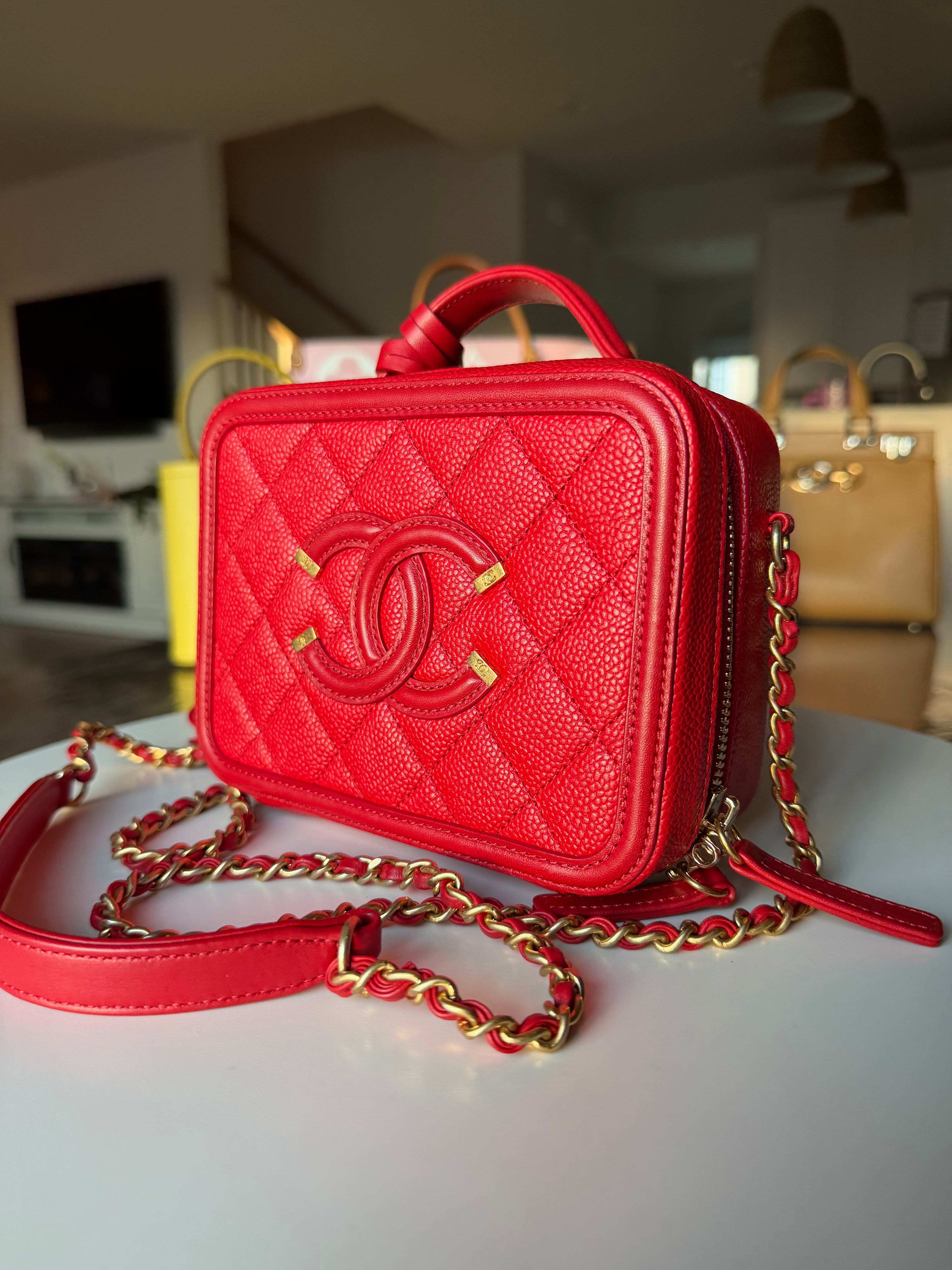 Chanel Red Top Handle Caviar Vanity