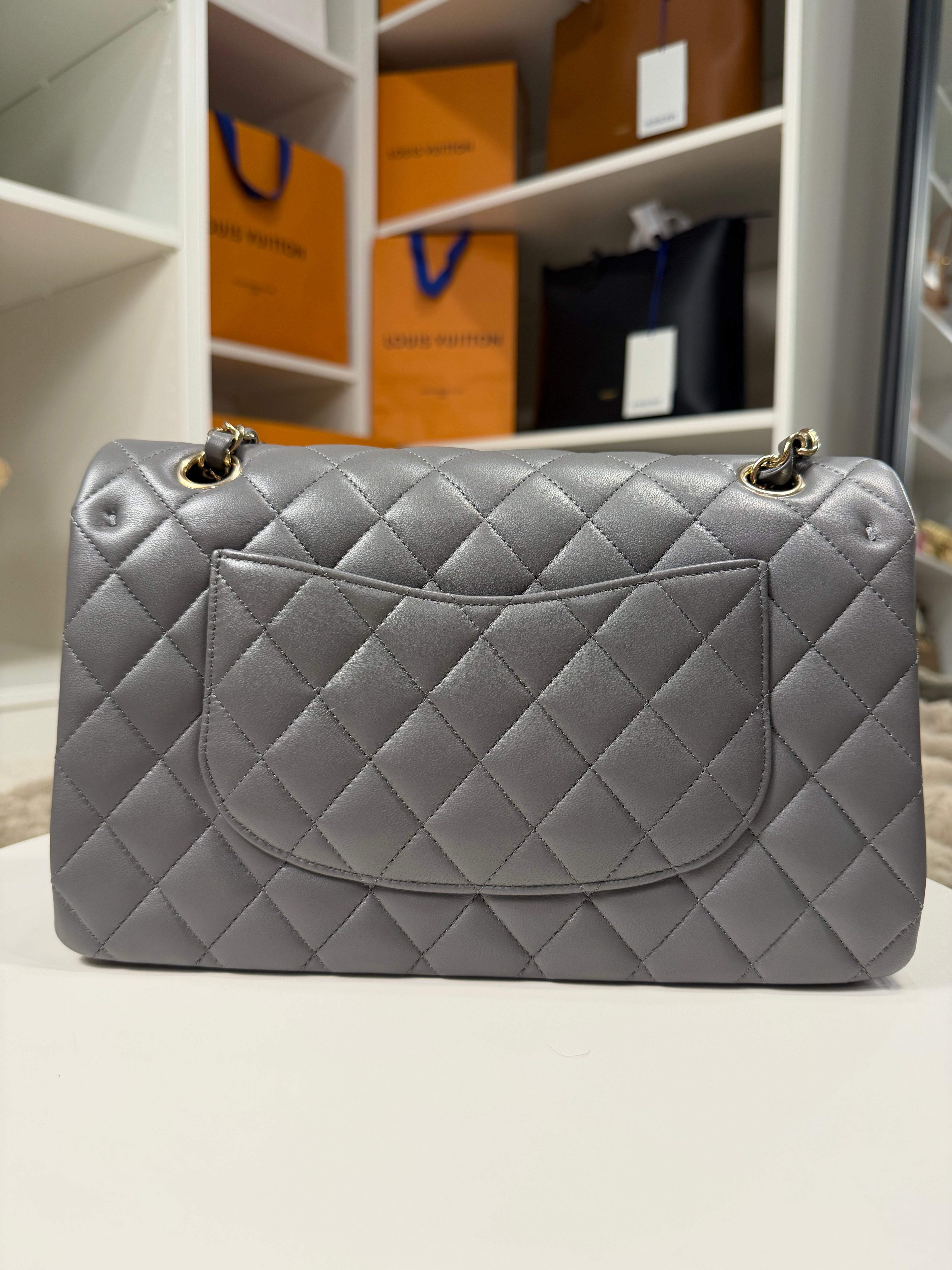 Chanel Double Flap Lambskin Grey