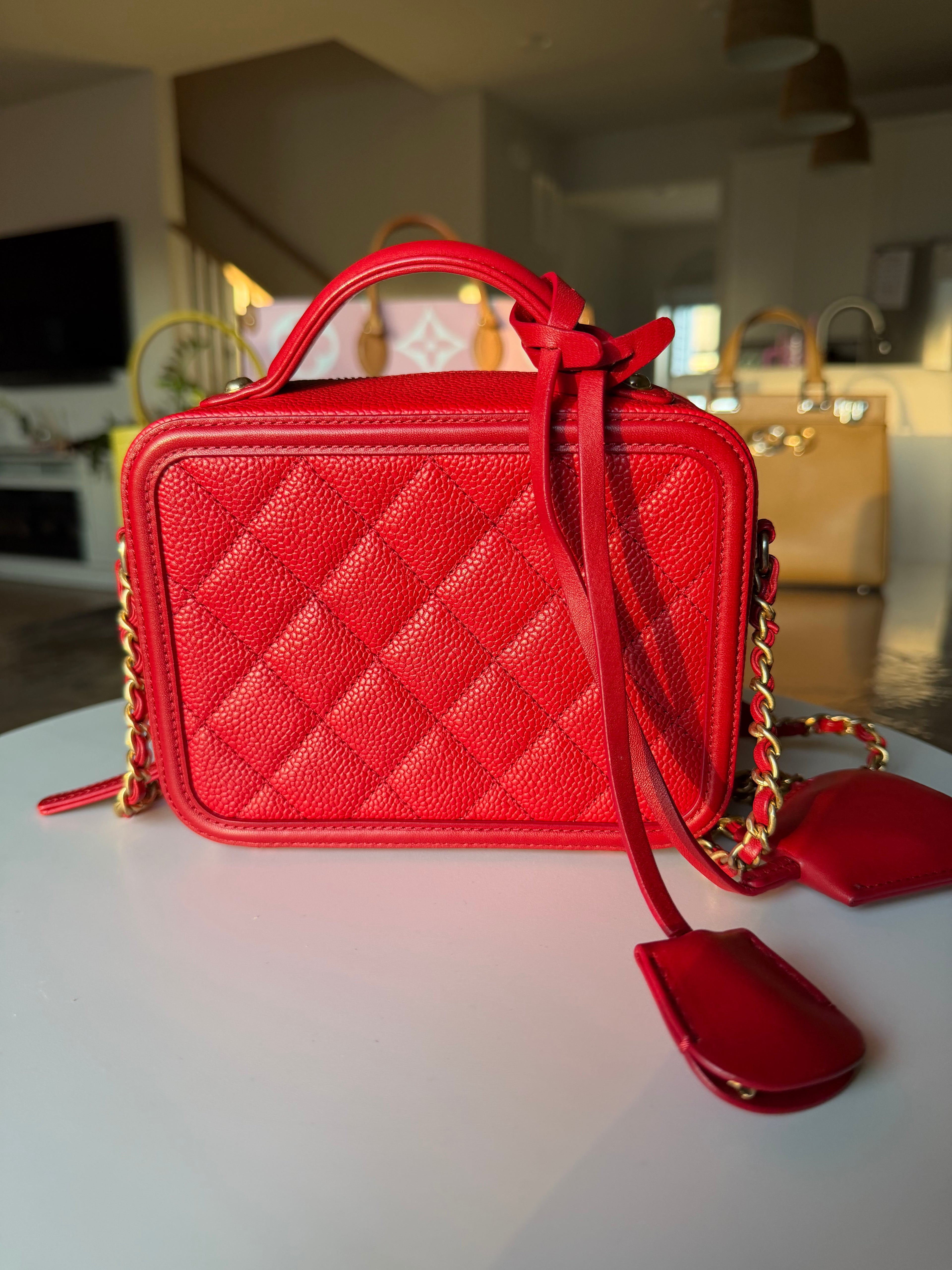 Chanel Red Top Handle Caviar Vanity