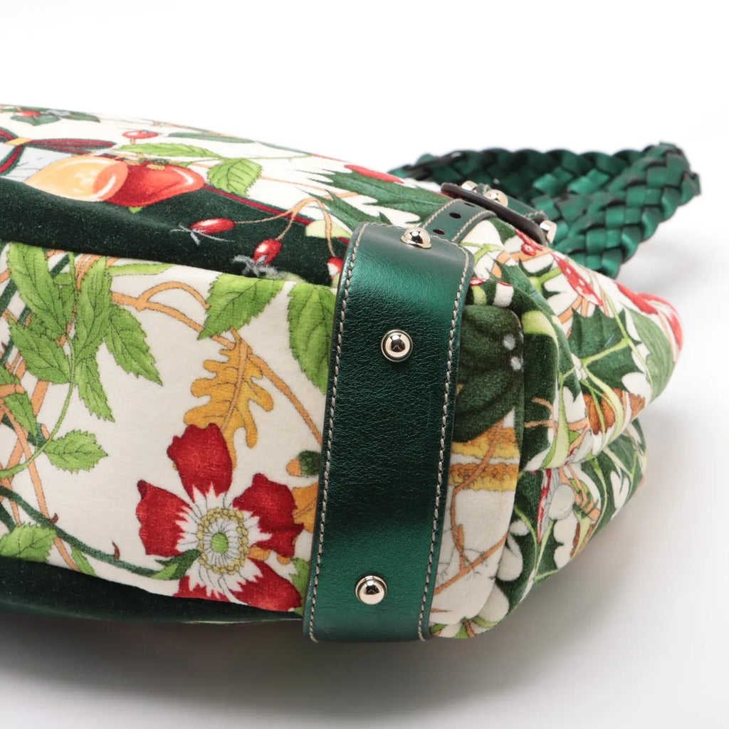 Gucci GG Floral Velour & Leather Shoulder Bag
