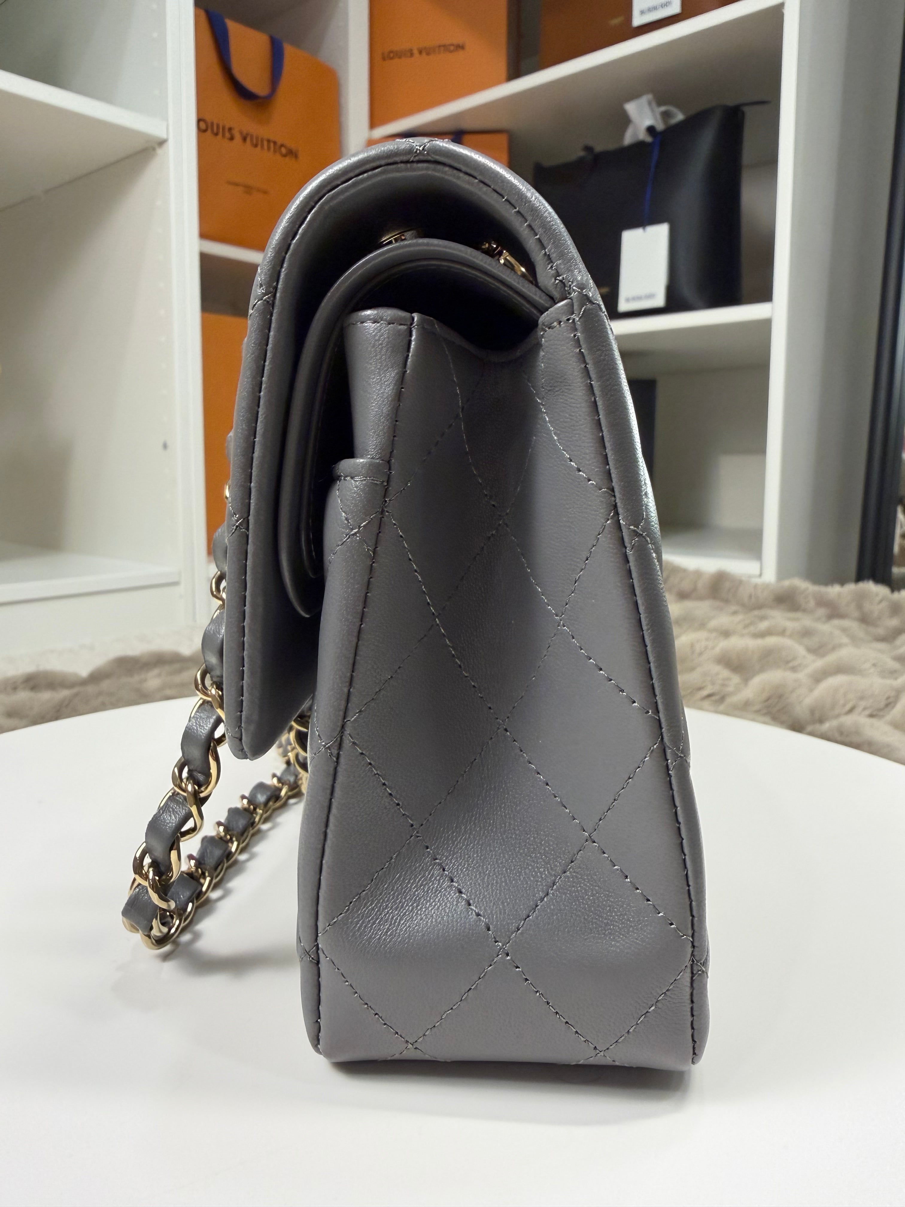 Chanel Double Flap Lambskin Grey