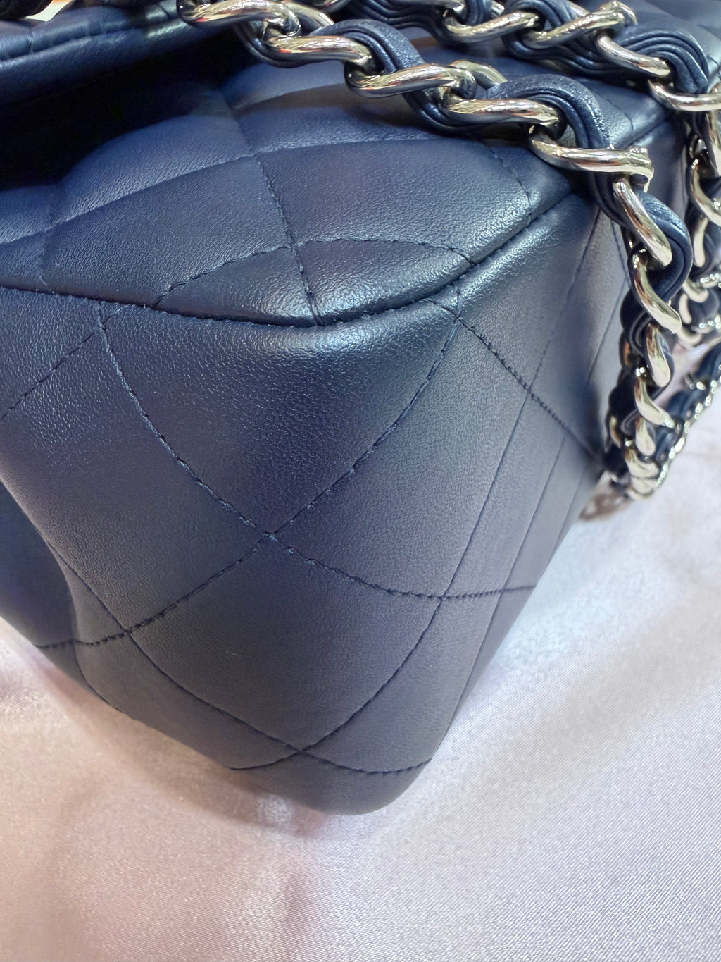 Chanel Jumbo Lambskin Navy Silver Hardware