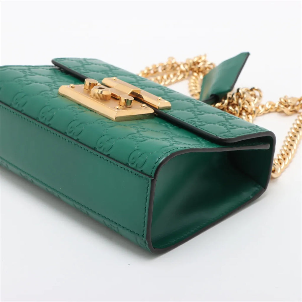 Gucci Guccissima Padlock Leather Chain Shoulder Bag Green