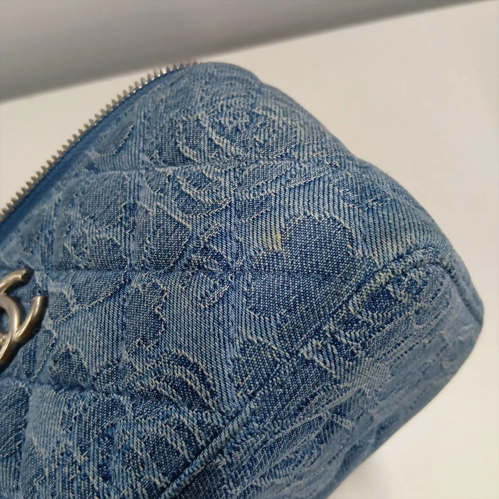 Chanel Matelasse Denim Chain Shoulder Bag Vanity bag Blue Silver Camelia
