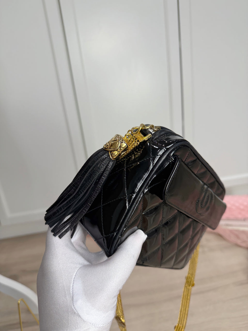 Chanel Patent Chain Detail Camera Bag
