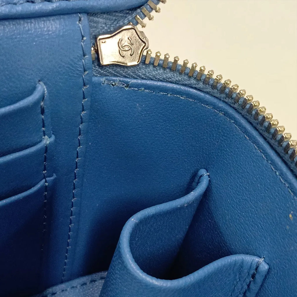 Chanel Matelasse Denim Chain Shoulder Bag Vanity bag Blue Silver Camelia