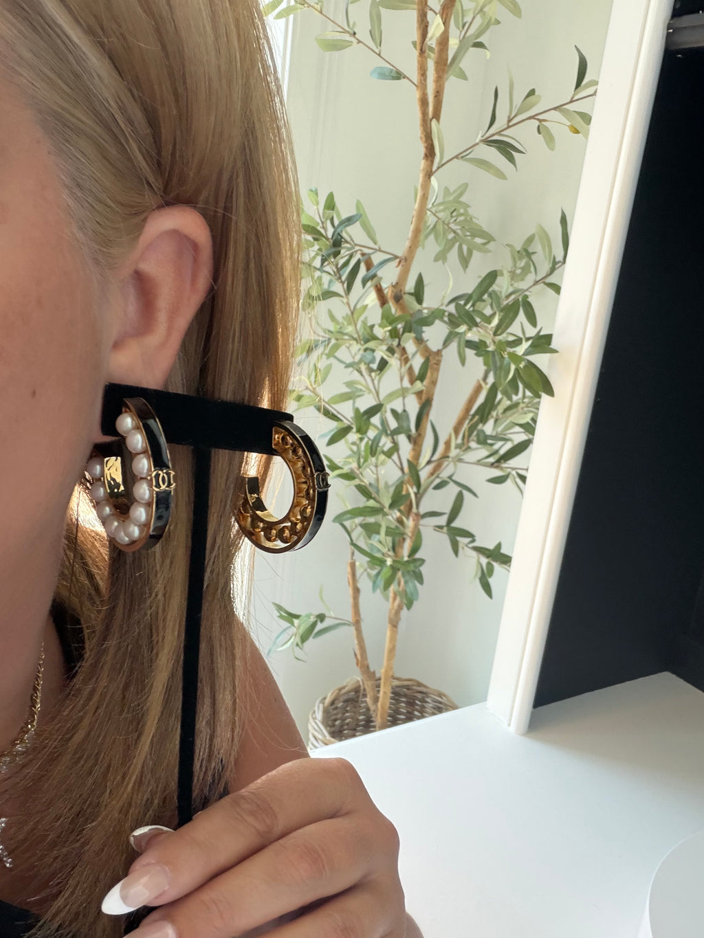 Chanel Pearl Hoops