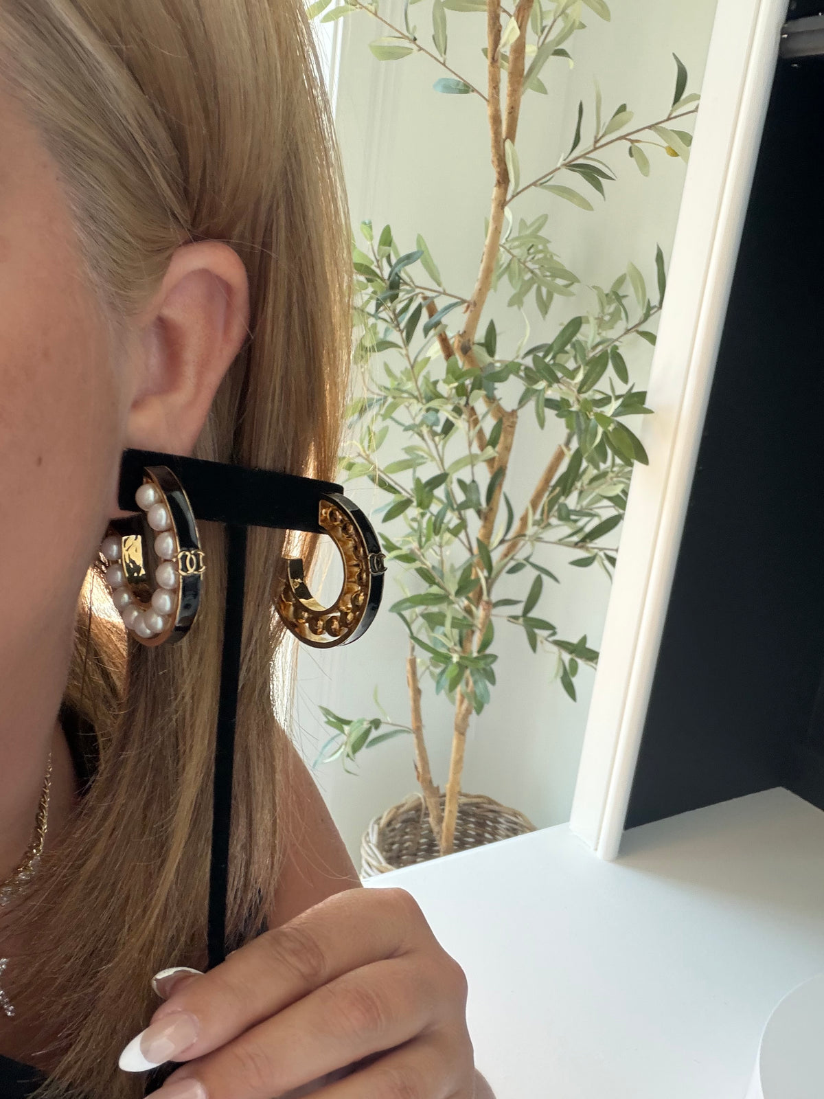 Chanel Pearl Hoops