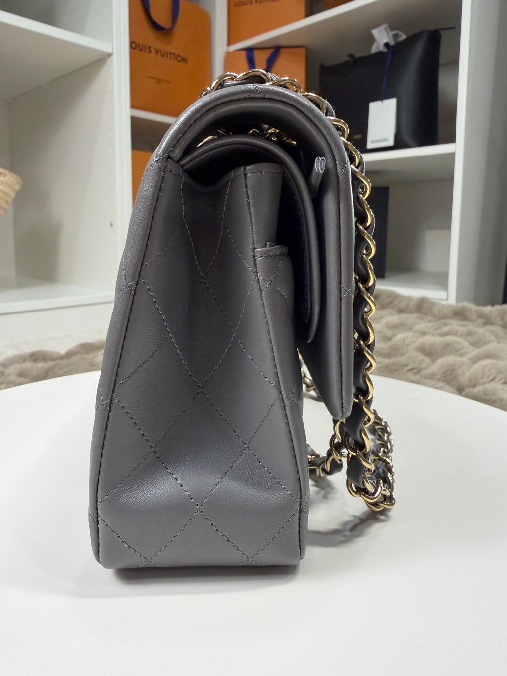 Chanel Double Flap Lambskin Grey