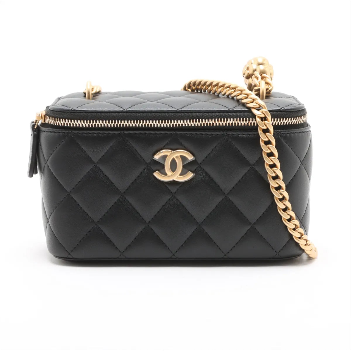 Chanel Matelasse Lambskin Chain Shoulder Bag Vanity Black