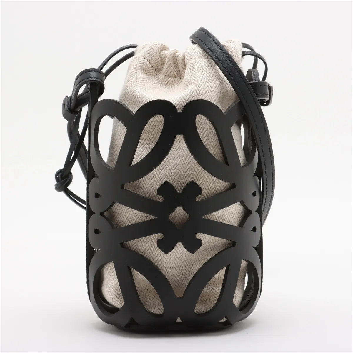 Loewe Anagram cut-out pocket leather x canvas Shoulder bag Black