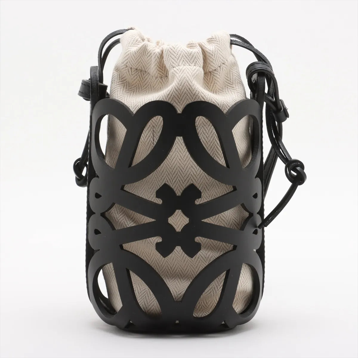 Loewe Anagram cut-out pocket leather x canvas Shoulder bag Black