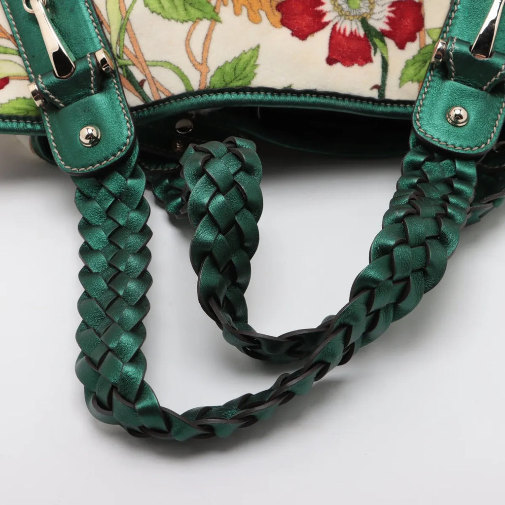 Gucci GG Floral Velour & Leather Shoulder Bag