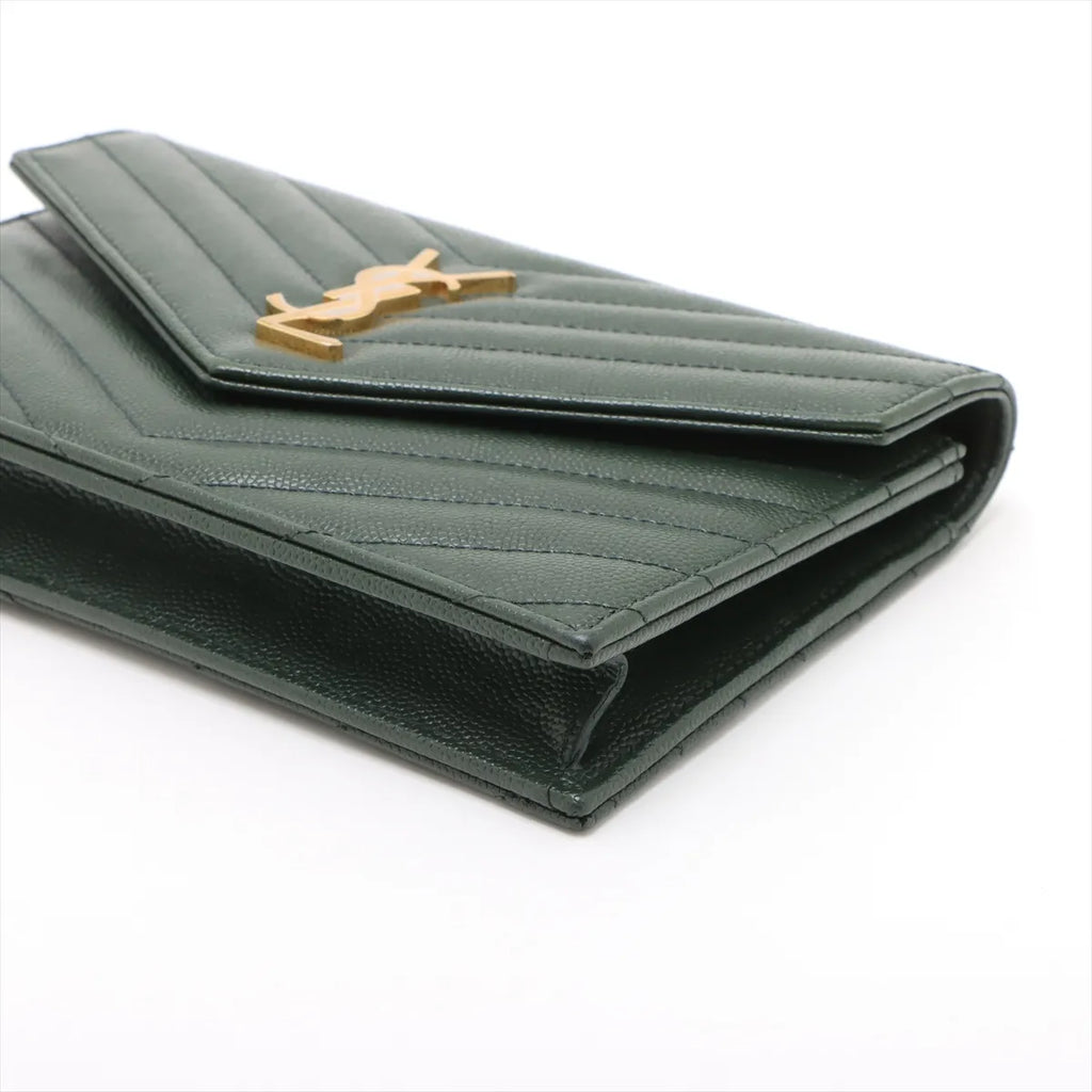 Saint Laurent Paris Cassandra Leather Chain Wallet Green