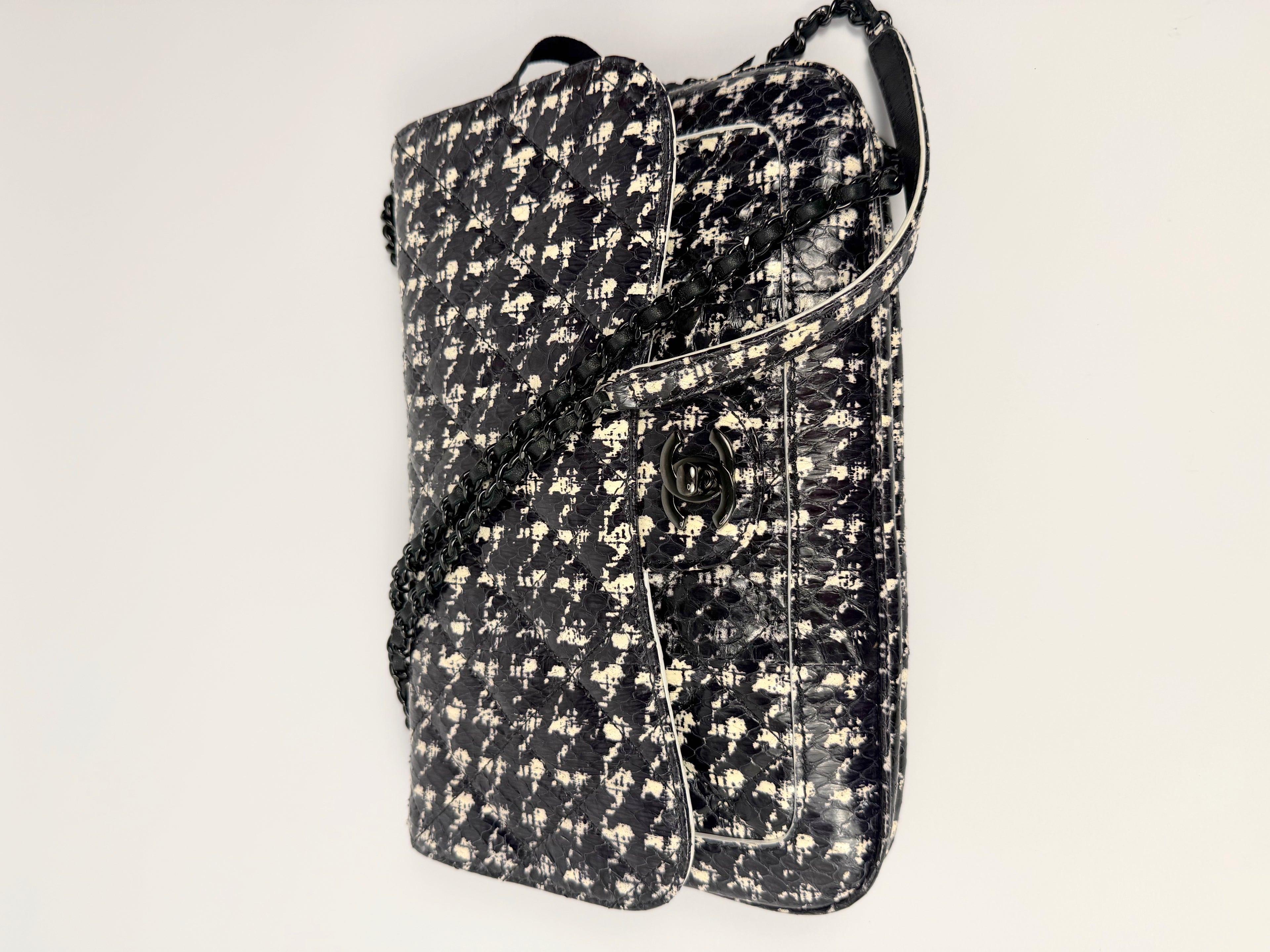 Chanel Houndstooth Python Black White Flap