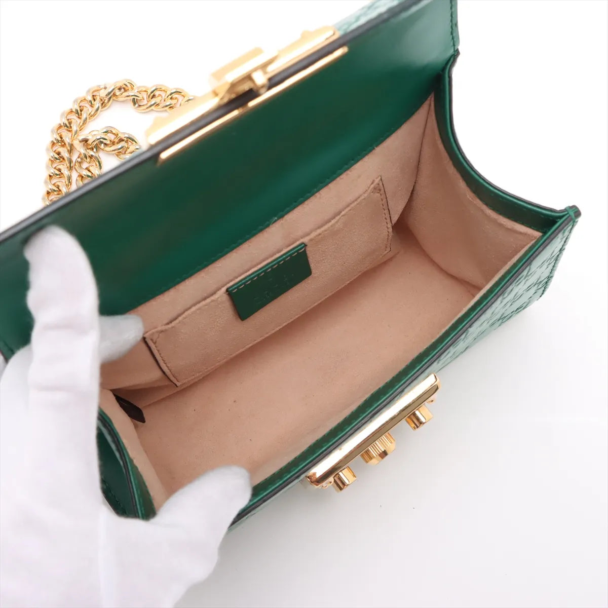 Gucci Guccissima Padlock Leather Chain Shoulder Bag Green