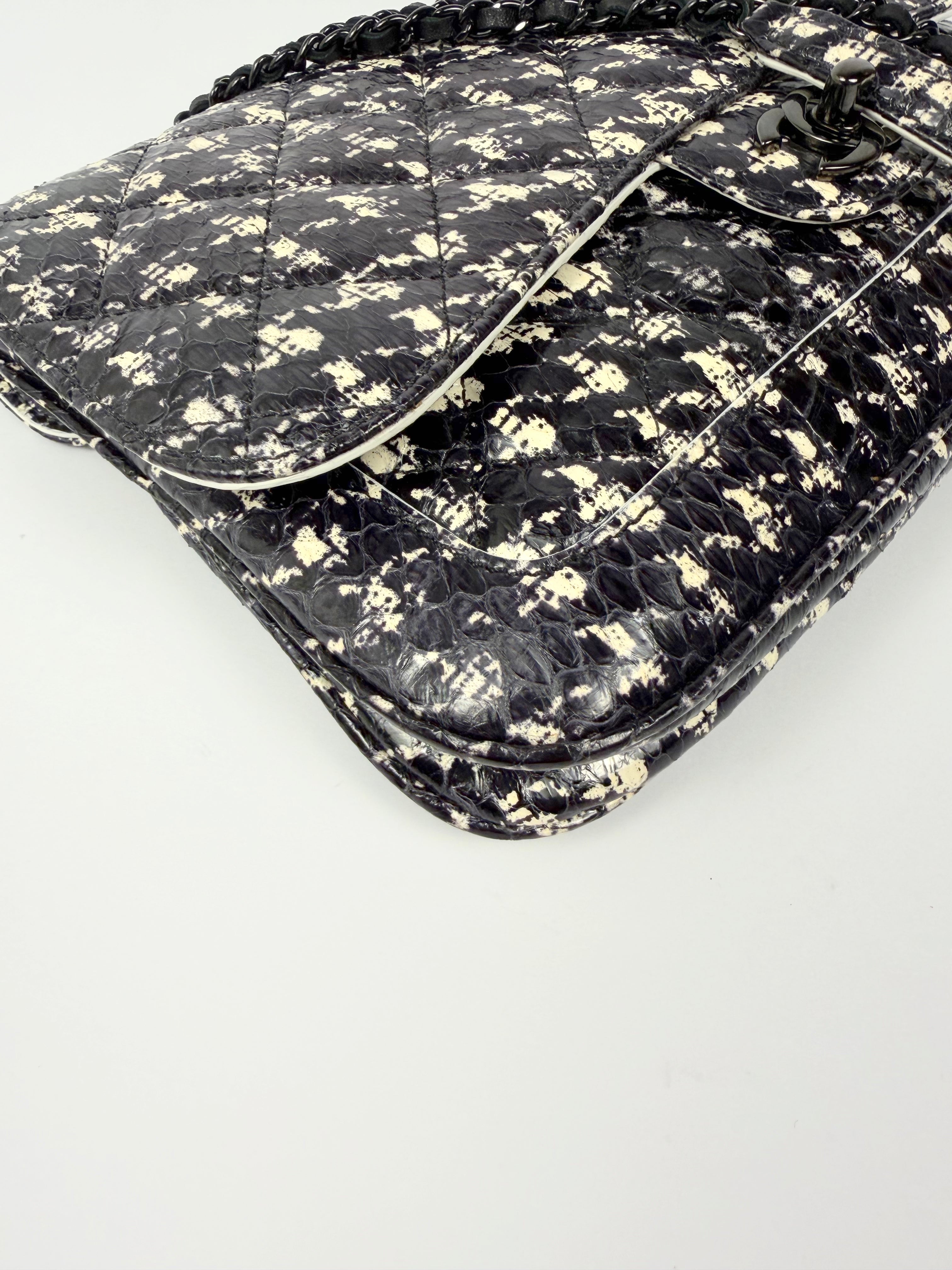 Chanel Houndstooth Python Black White Flap