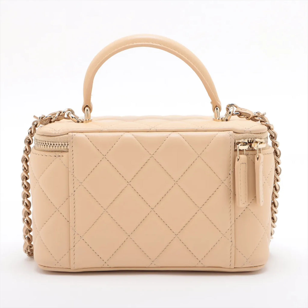 Chanel Matelasse Lambskin Chain Shoulder Bag Vanity Beige
