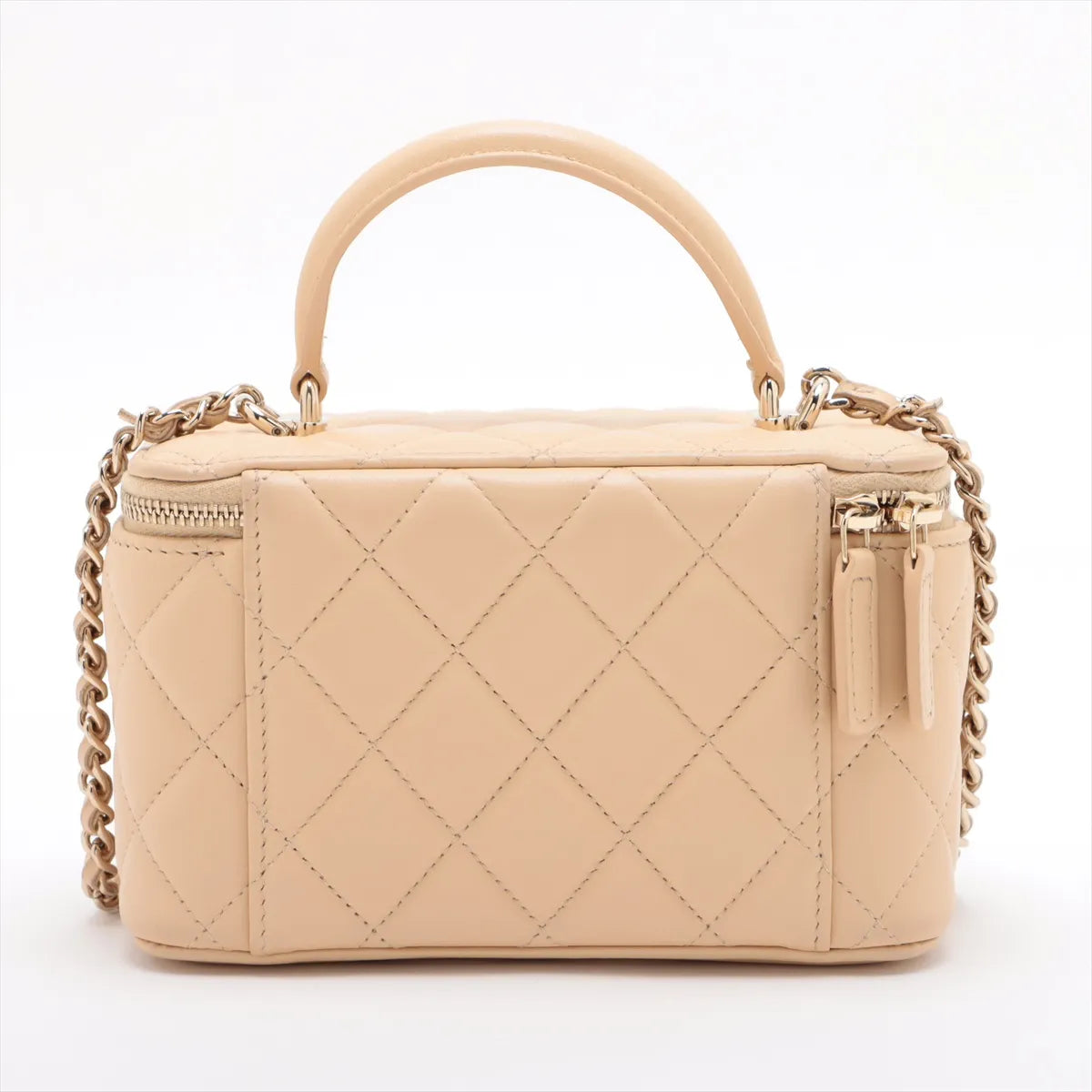 Chanel Matelasse Lambskin Chain Shoulder Bag Vanity Beige