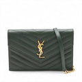 Saint Laurent Paris Cassandra Leather Chain Wallet Green