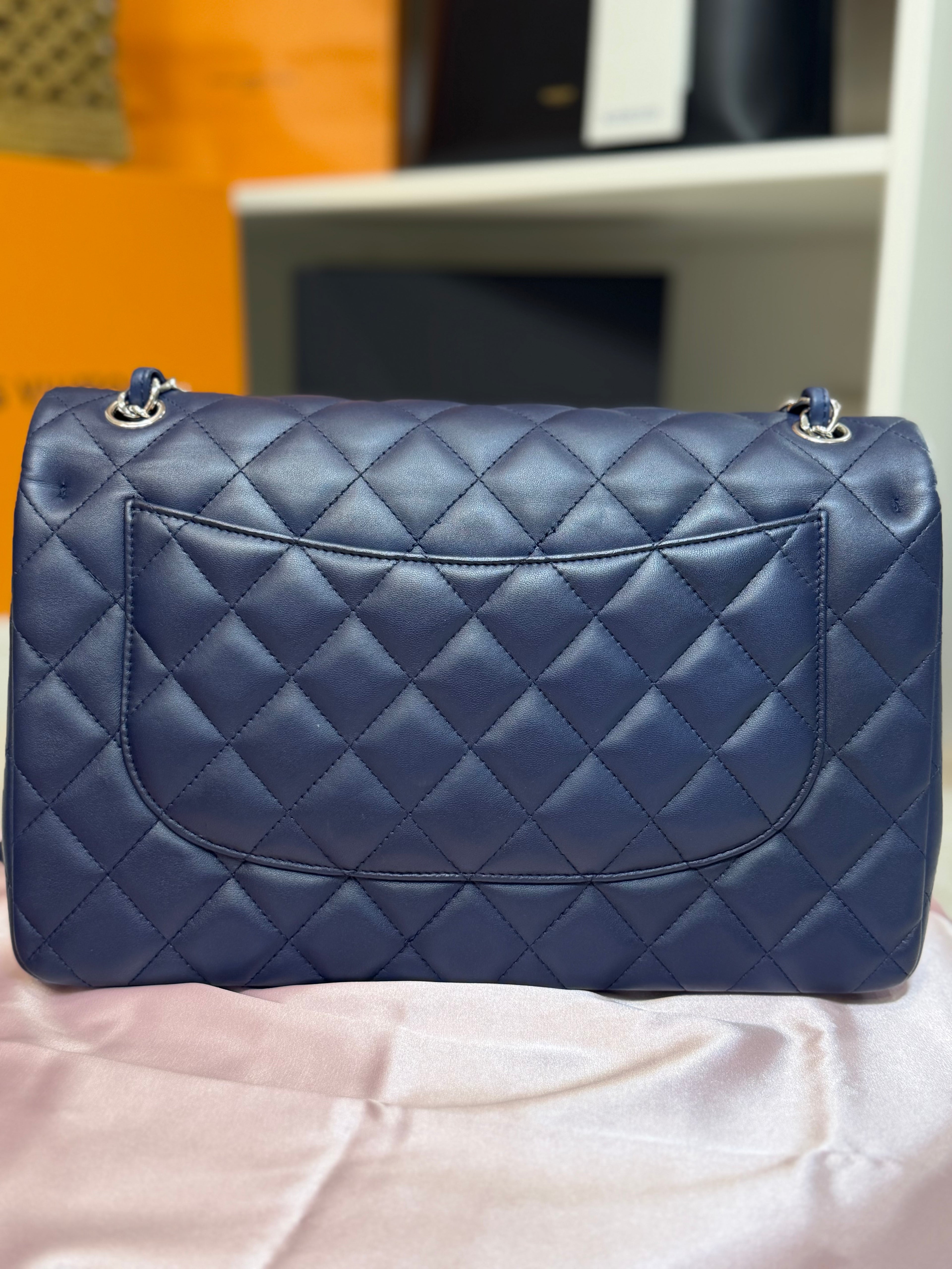 Chanel Jumbo Lambskin Navy Silver Hardware