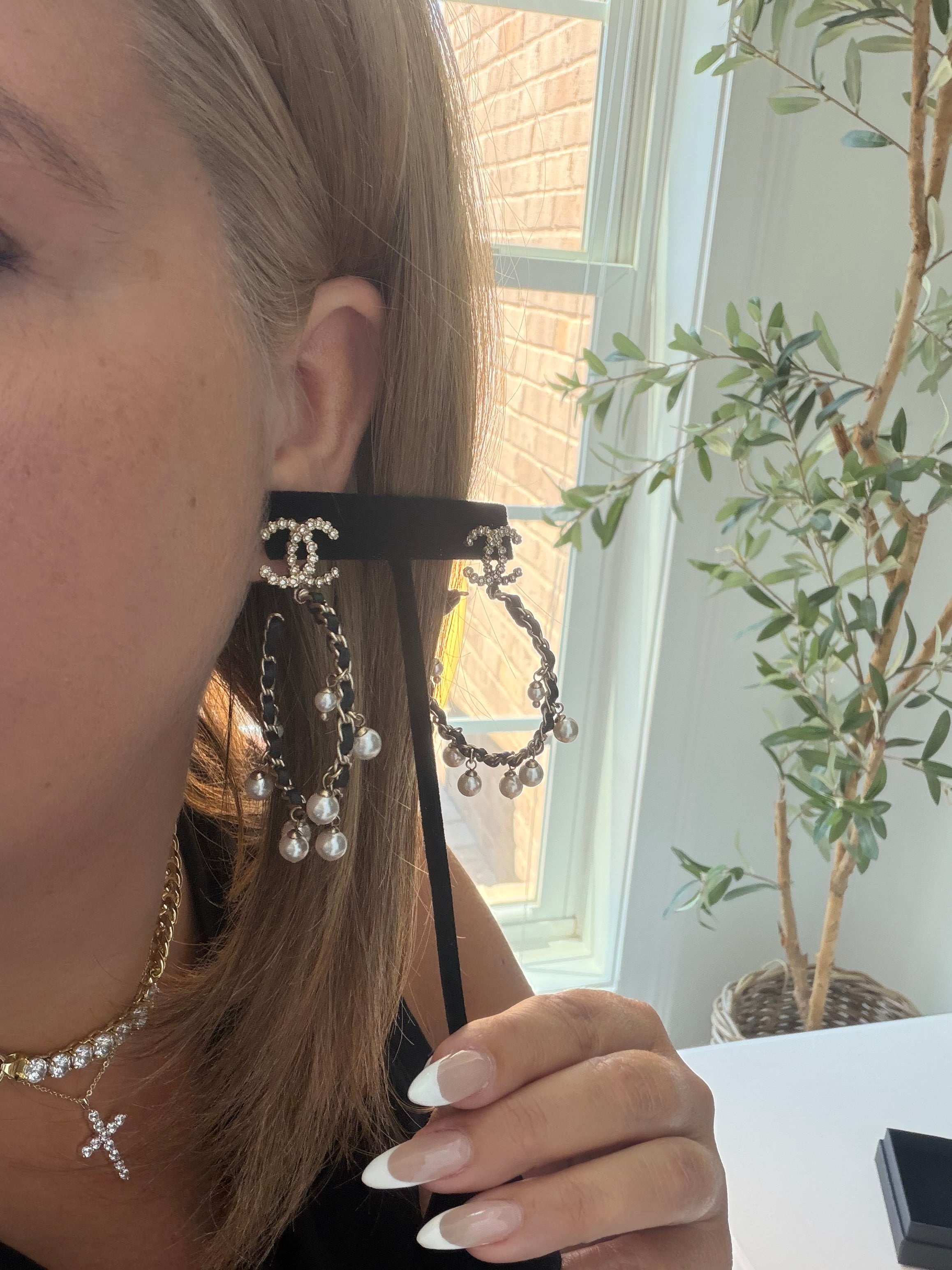 Chanel Pearl Hoops