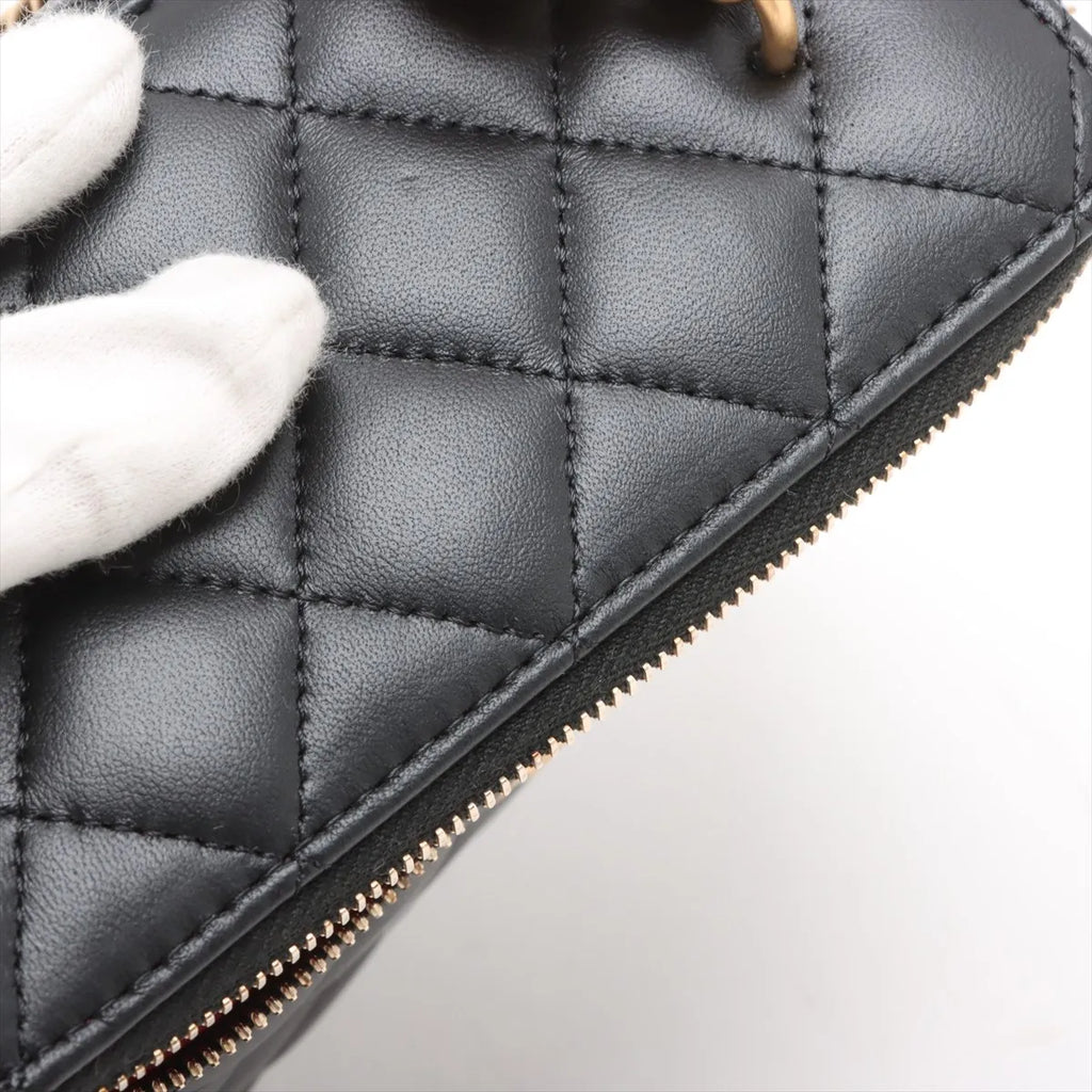 Chanel Matelasse Lambskin Chain Shoulder Bag Vanity Black