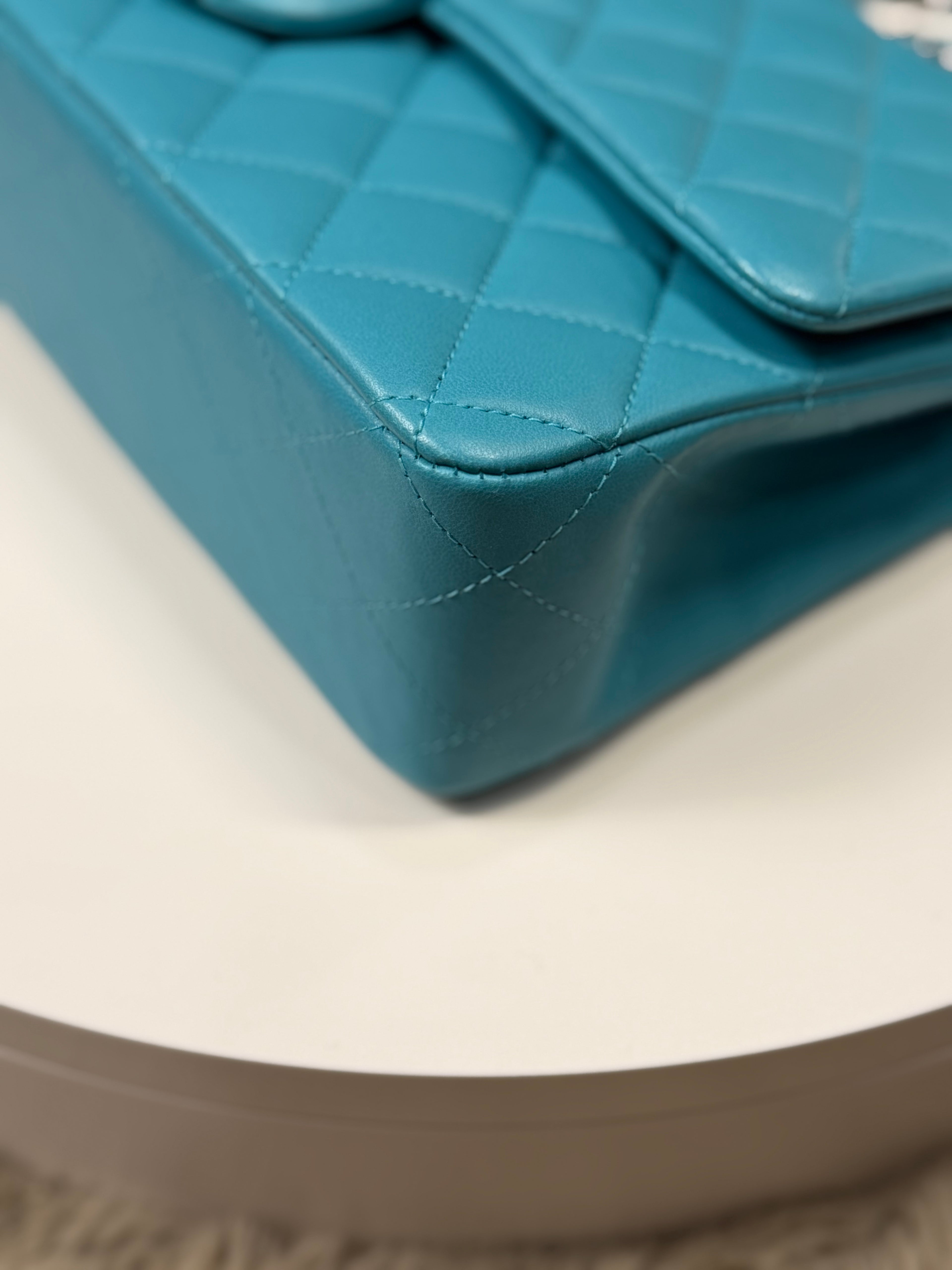 Chanel Double Flap Lambskin Blue Silver Hardware