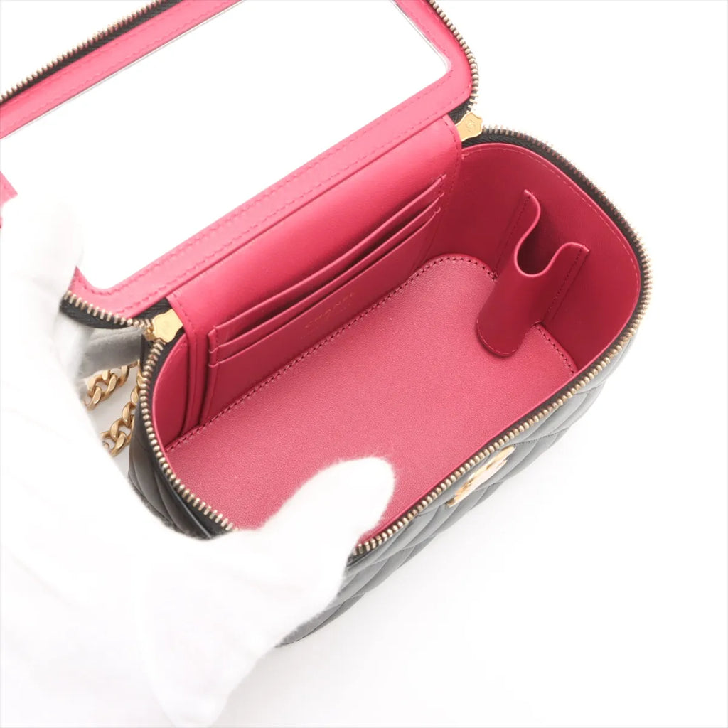 Chanel Matelasse Lambskin Chain Shoulder Bag Vanity Black