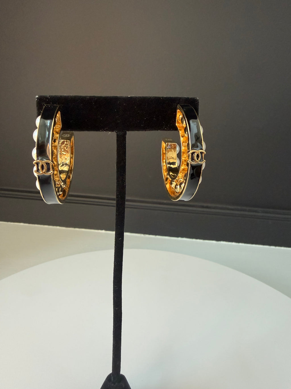 Chanel Pearl Hoops