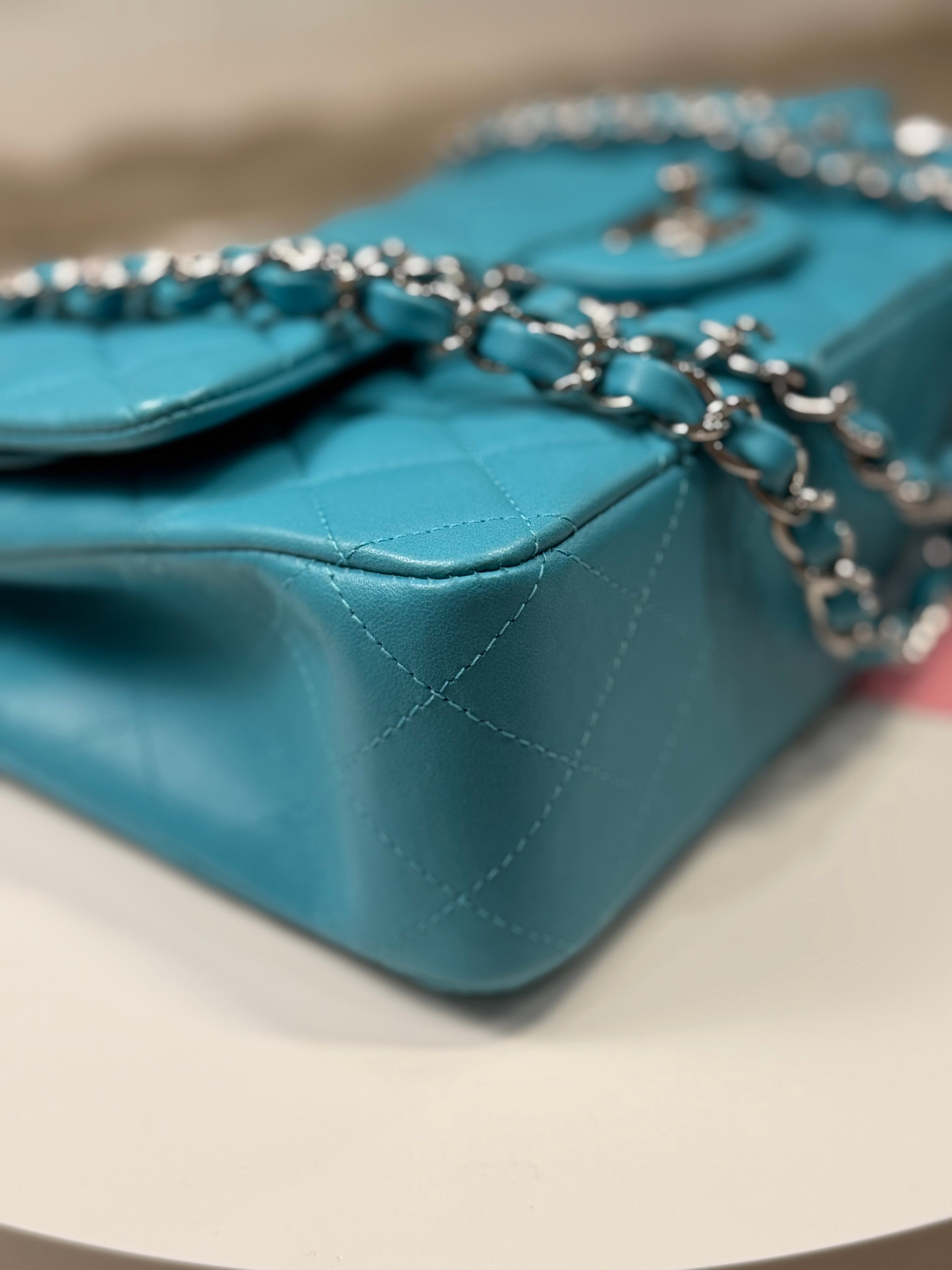 Chanel Double Flap Lambskin Blue Silver Hardware