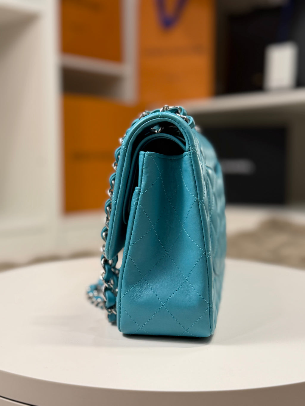 Chanel Double Flap Lambskin Blue Silver Hardware