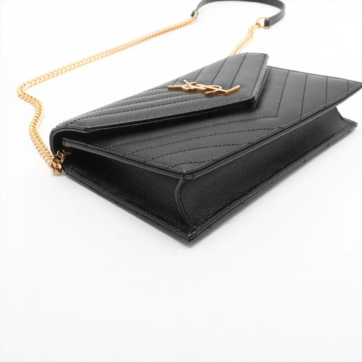 Saint Laurent Paris Cassandra Leather Chain Wallet Black