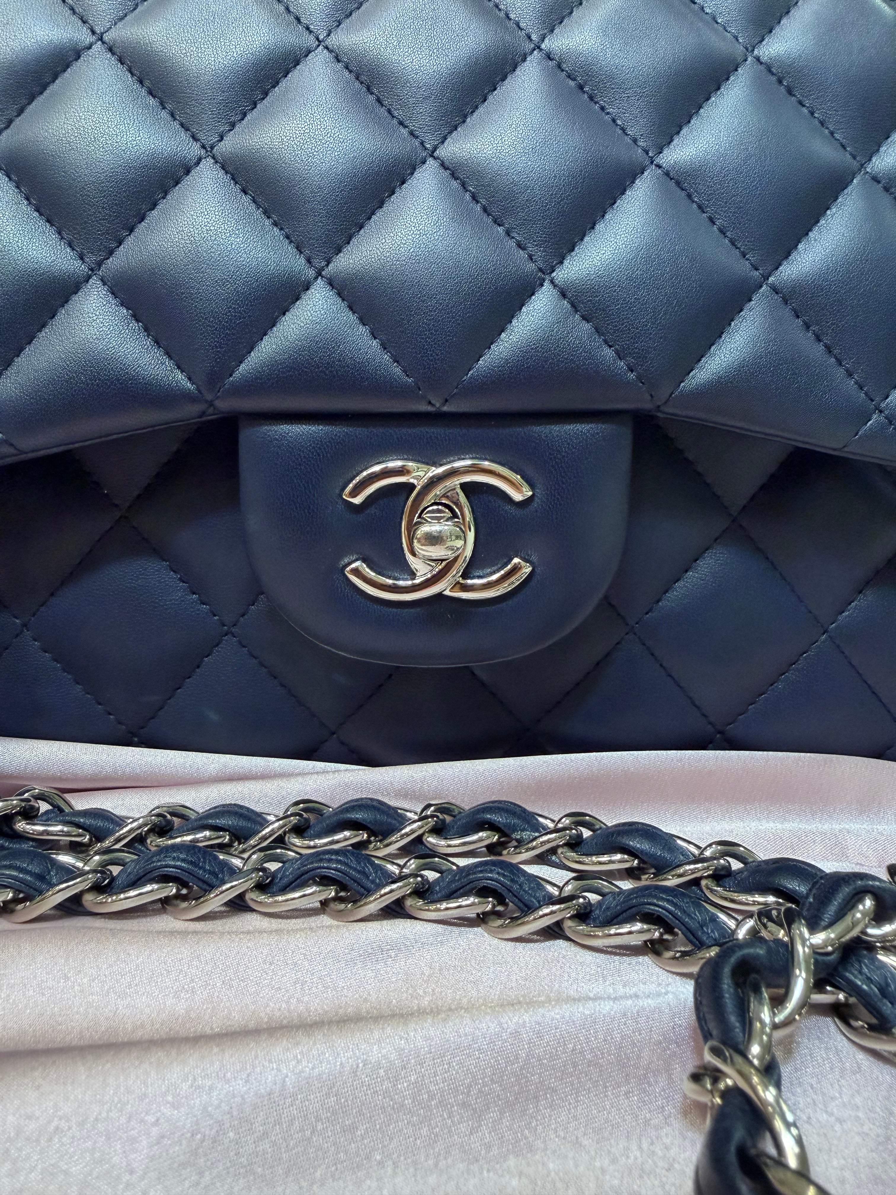 Chanel Jumbo Lambskin Navy Silver Hardware