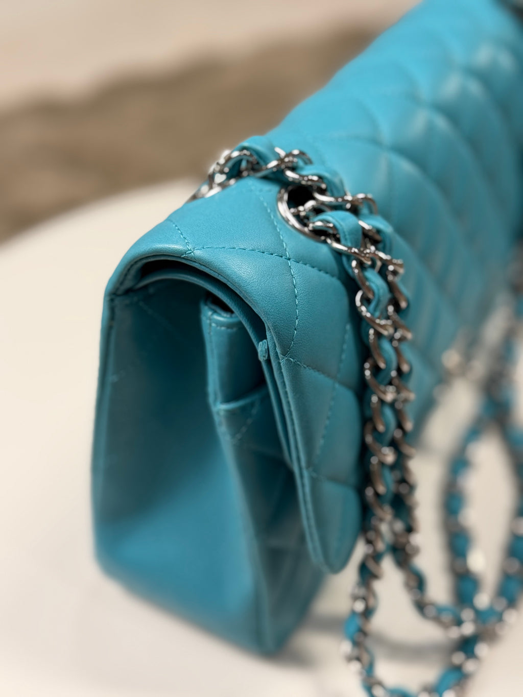 Chanel Double Flap Lambskin Blue Silver Hardware