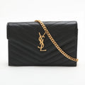 Saint Laurent Paris Cassandra Leather Chain Wallet Black