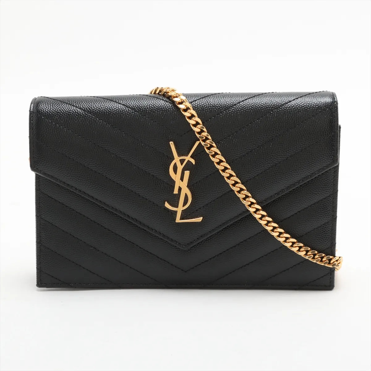 Saint Laurent Paris Cassandra Leather Chain Wallet Black