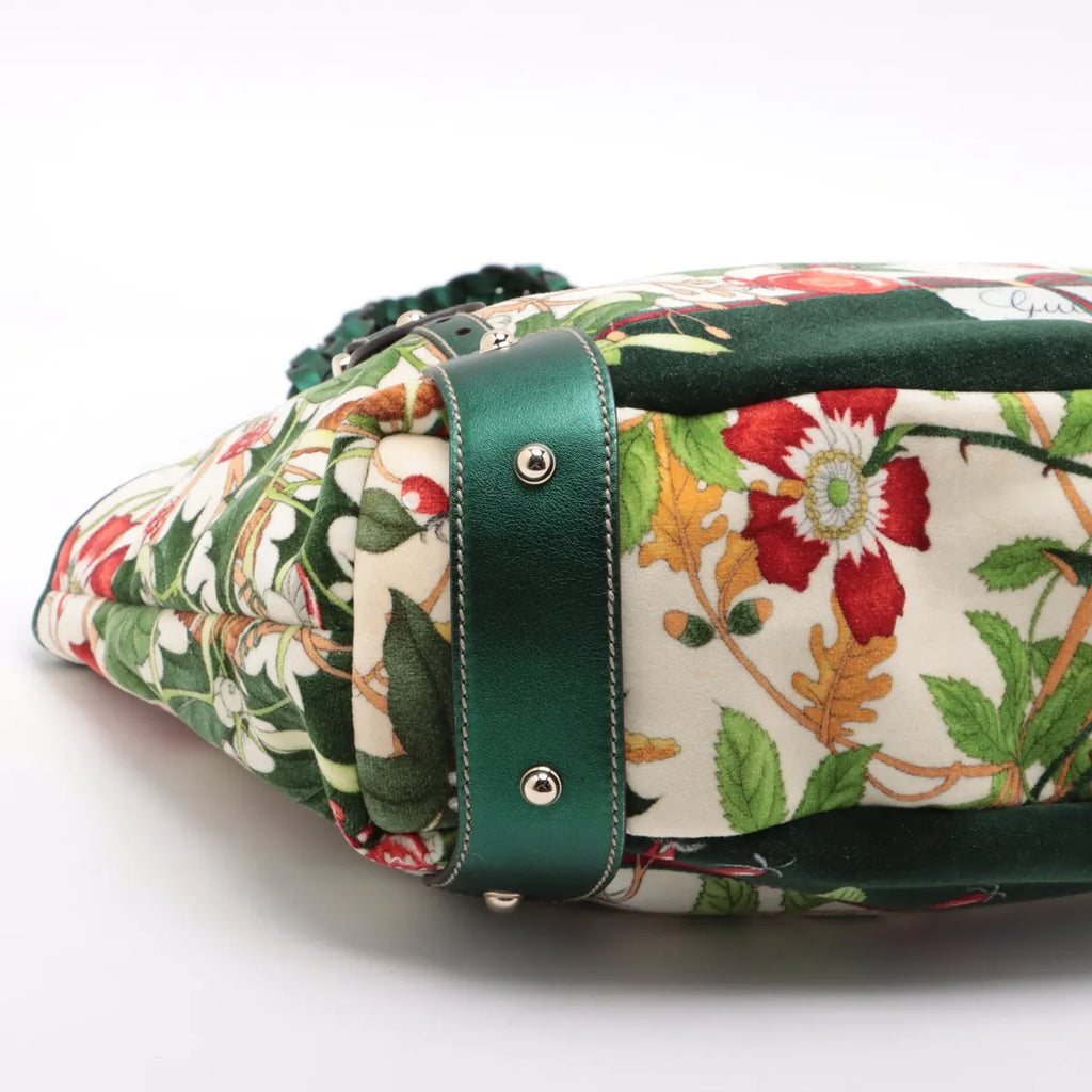 Gucci GG Floral Velour & Leather Shoulder Bag