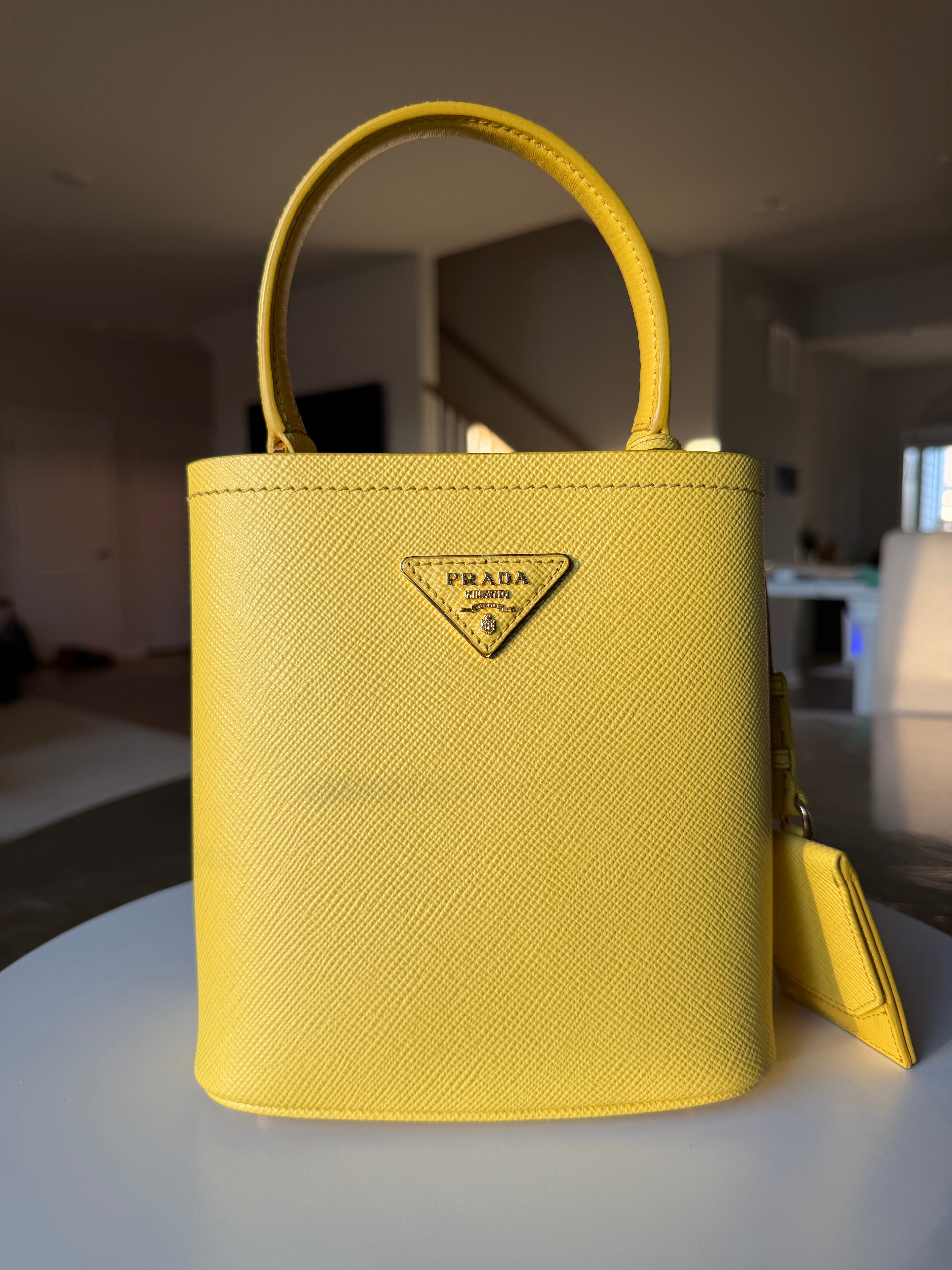 Prada Yellow Bucket (no wear on the leather, it’s a glare from the Sun!)