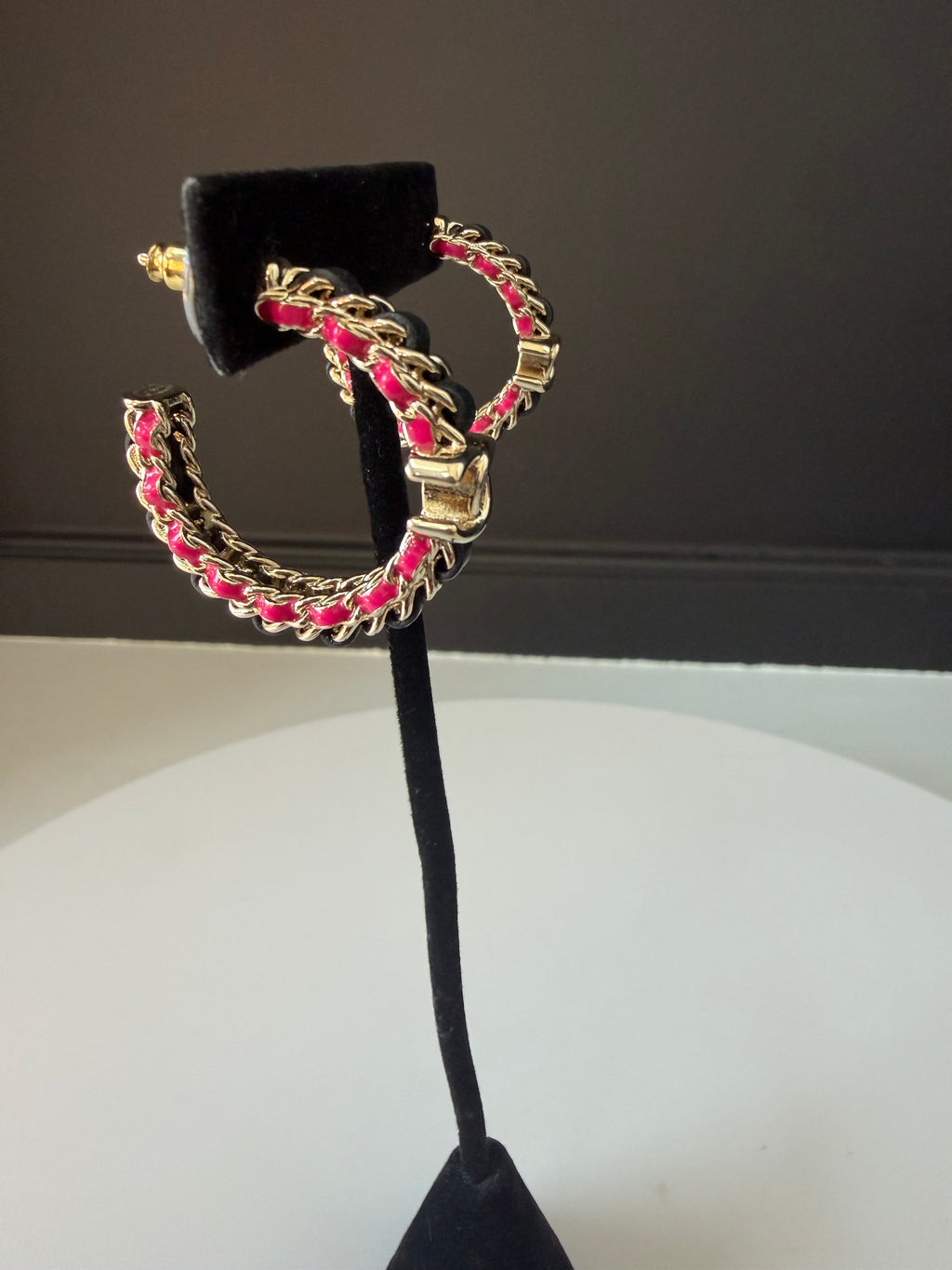 Chanel Pink Black Hoops