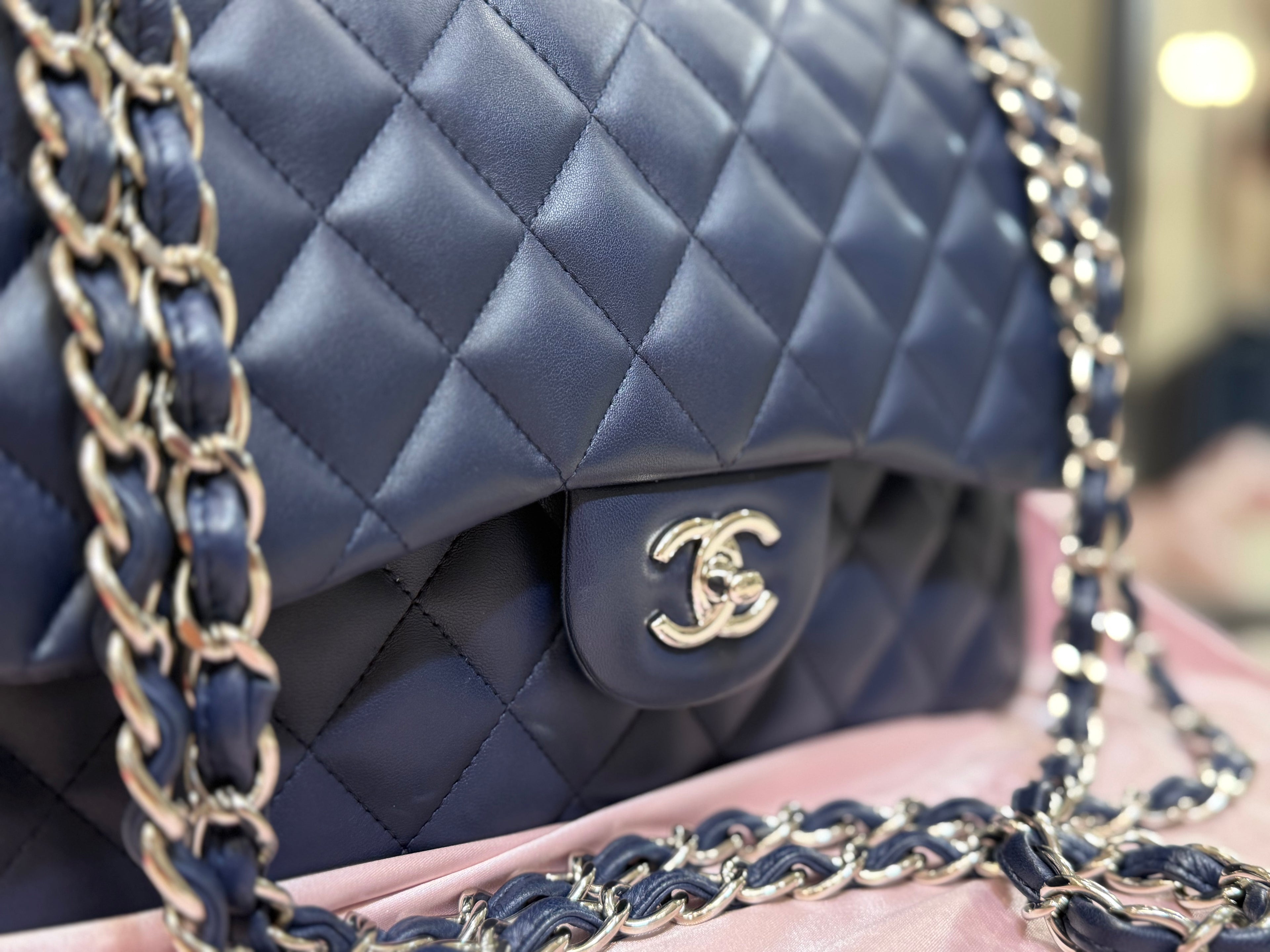 Chanel Jumbo Lambskin Navy Silver Hardware